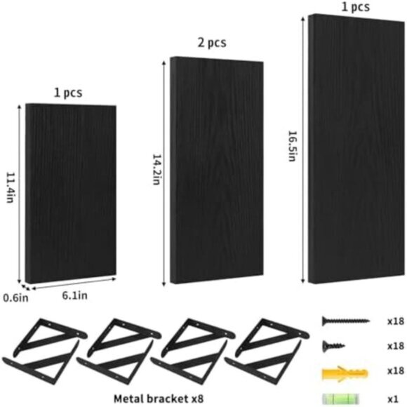 New Set of 4 Black Wall Mounted Wood Shelves for Home Decor - Picture 4 of 6